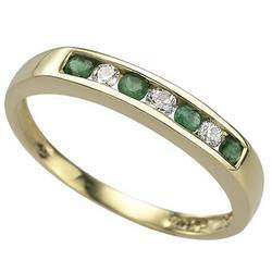 14K Yellow Gold Round Emerald & Channel Set Diamond Band Ringyellow 