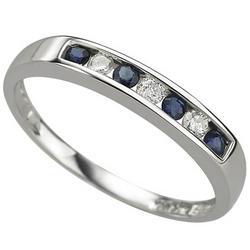 14K White Gold Channel Set Round Sapphire & Diamond Band Ringwhite 