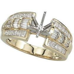 14K Yellow Gold Baguette & Princess Cut Diamond Semi Mount Engagement Ringyellow 