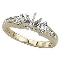 14K Yellow Gold Channel & Prong Set Round Diamond Semi Mount Engagemnet Ringyellow 