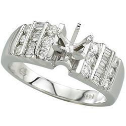 14K White Gold Channel Set Round & Baguette Diamond Semi Mount Engagement Ringwhite 