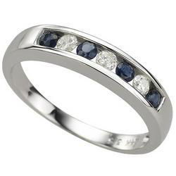 14K Yellow Gold Channel Set Round Sapphire & Diamond Band Ringyellow 