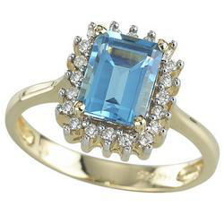 14K Yellow Gold Emerald Cut Blue Topaz & Diamond Ringyellow 