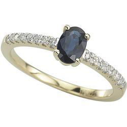 14K Yellow Gold Prong Set Oval Sapphire & Diamond Ringyellow 