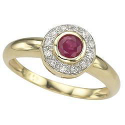 14K Yellow Gold Round Ruby & Bezel Set Diamond Ringyellow 
