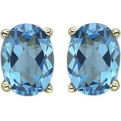 14K Yellow Gold Oval Shape Blue Topaz Prong Set Stud Earringsyellow 