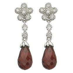 14K White Gold Fancy Garnet & Round Diamond Earringswhite 