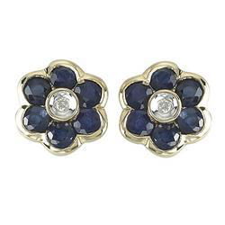 14K Yellow Gold Round Blue Sapphire & Diamond Earringsyellow 