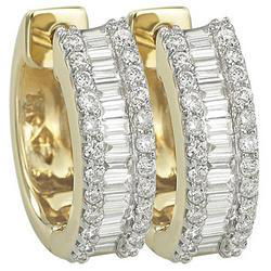 14K Yellow Gold Round & Baguette Cut Diamond Hoop Earringsyellow 