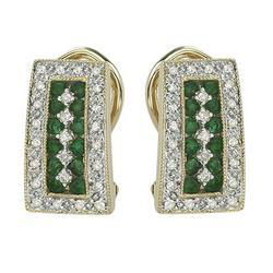 14K Yellow Gold Round Emerald & Diamond Earringsyellow 