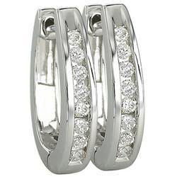 14K White Gold Channel Set Round Diamond Hoop Earringswhite 