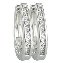 14K White Gold Channel Set Round Diamond Hoop Earrings (0.32 ctw)white 