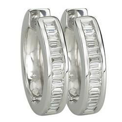 14K White Gold Channel Set Baguette Cut Round Diamond Hoop Earrings (0.49 ctw)white 