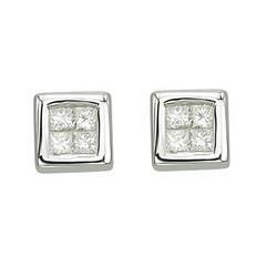14K White Gold Invisible Set Priness Cut Diamond Stud Earringswhite 