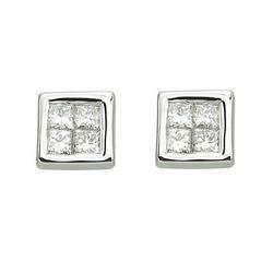 14K White Gold Invisible Set Priness Cut Diamond Stud Earrings (0.26 ctw)white 