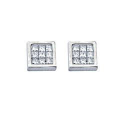 14K White Gold Invisible Set Priness Cut Diamond Stud Earrings (0.27 ctw)white 