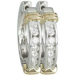14K Two Tone Gold Channel Set Round Diamond Hoop Earrings (0.49 ctw)two 