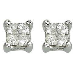 14K White Gold Invisible Set Princess Cut Diamond Earringswhite 