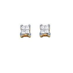 14K Yellow Gold Invisible Set Princess Cut Diamond Earringsyellow 