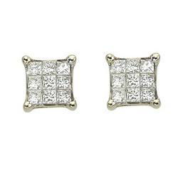 14K Yellow Gold Invisible Set Princess Cut Diamond Earrings (0.30 ctw)yellow 