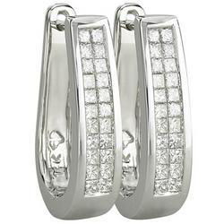 14K White Gold Invisible Set Princess Cut Diamond Hoop Earrings (0.74 ctw)white 