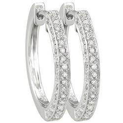 14K White Gold Pave Set Round Diamond Hoop Earrings (0.35 ctw)white 