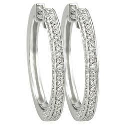 14K White Gold Pave Set Round Diamond Hoop Earrings (0.50 ctw)white 