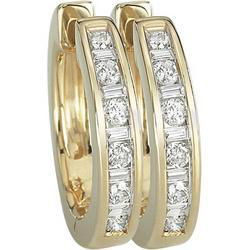 14K Yellow Gold Round & Baguette Diamond Hoop Earrings (0.32 ctw)yellow 