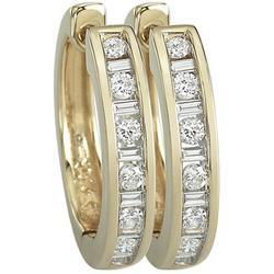 14K Yellow Gold Round & Baguette Diamond Hoop Earrings (0.49 ctw)yellow 