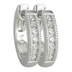 14K White Gold Round Diamond Hoop Earringswhite 