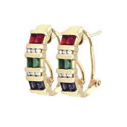 14K Yellow Gold Channel Set Multi-Gem & Diamond Earringsyellow 