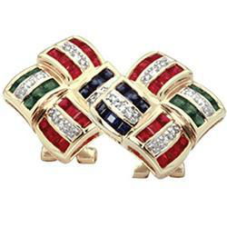 14K Yellow Gold Multi-Gem & Diamond Free Form Earringsyellow 
