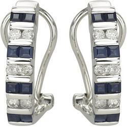 14K White Gold Channel Set Square Sapphire & Round Diamond Earringswhite 