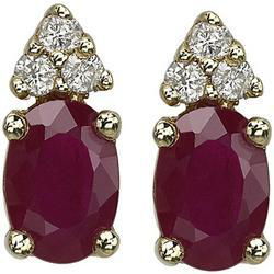 14K Yellow Gold Prong Set Oval Ruby & Diamond Earringsyellow 