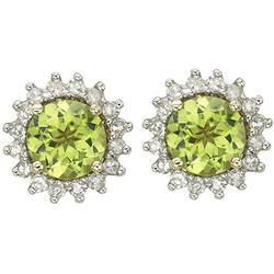 14K Yellow Gold Round Peridot & Diamond Earringsyellow 