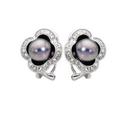 14K White Gold Black Pearl & Diamond Earringswhite 