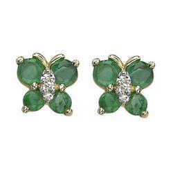 14K Yellow Gold Round Emerald & Diamond Earringsyellow 