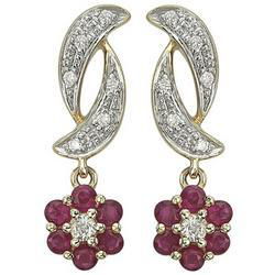14K Yellow Gold Ruby & Diamond Earringsyellow 