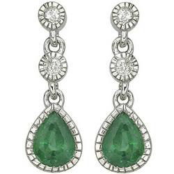 14K White Gold Pear Shape Emerald & Diamond Earringswhite 