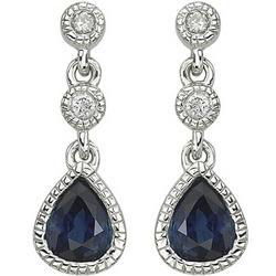 14K White Gold Pear Shape Sapphire & Diamond Earringswhite 
