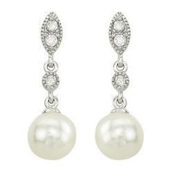 14K White Gold Pearl & Round Diamond Earringswhite 