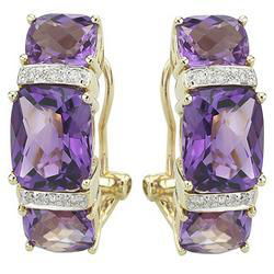 14K Yellow Gold Cushion Cut Amethyst & Round Diamond Earringsyellow 