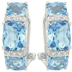 14K White Gold Cushion Cut Blue Topaz & Diamond Earringswhite 