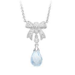 14K White Gold Fancy Shape Blue Topaz & Diamond Pendant & Chainwhite 
