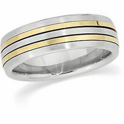 18K Yellow Gold & Stainless Steel Comfort Fit Bandyellow 