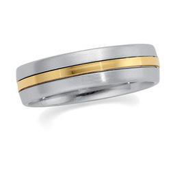 18K Yellow Gold & Stainless Steel Comfort Fit Bandyellow 