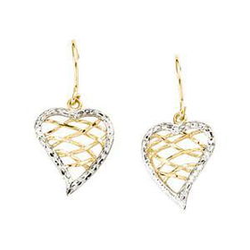 14K Two Tone Gold Dangle Heart Earringstwo 