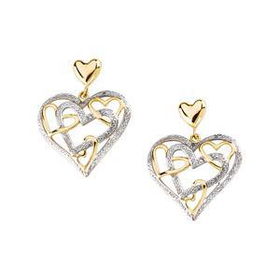 14K Two Tone Gold Heart Dangle Earringstwo 