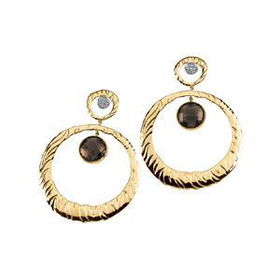 14K Two Tone Gold Smoky Quartz & Diamond Earringstwo 