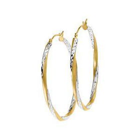 14K Two Tone Gold Square Twisted Hoop Earringstwo 
